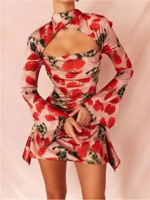 House of CB Toira Rose Print Draped Corset Dress Small thumbnail 2
