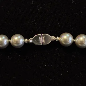 Vintage Monet 15" Silver Faux Pearl Choker Necklace, Signed Silver-Tone Clasp thumbnail 4