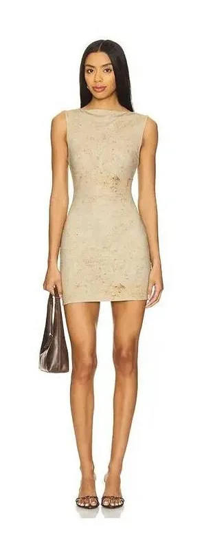 Lioness Mini Dress Women XXS Travertine‎ Golden Hour Bodycon Distressed Print thumbnail 1