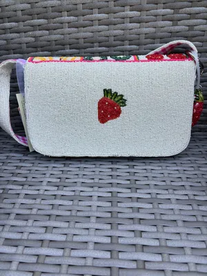 HANDMADE in Made in India Beaded Fruit lined Bag Pink thumbnail 4