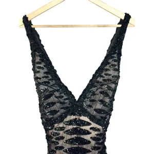 NWT Mandalay Black Silk Beaded Sequin Short Midi Evening Formal Dress Womens 4 thumbnail 2
