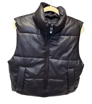 Zara Womens Faux Leather Puffer Vest Black Zip‎ Up Sleeveless Jacket Small thumbnail 1