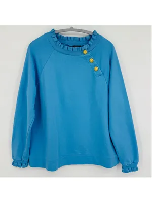 NWOT Talbots Cornflower Blue Sweatshirt with Gold Buttons, Size M thumbnail 2