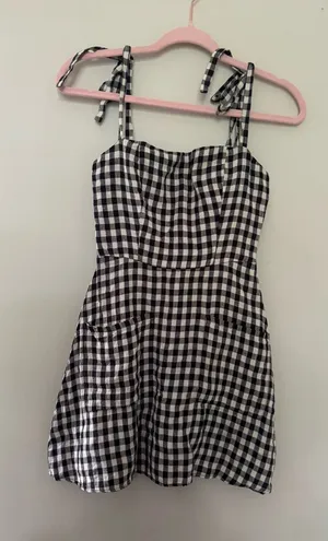 Reformation Black and White Gingham Tie-Shoulder Dress thumbnail 1