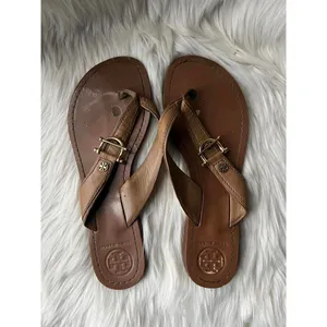 Tory Burch Tan Leather Flip Flops with Buckle size 8 thumbnail 1