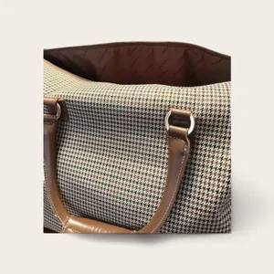 Vintage London Fog Brown Houndstooth Travel Tote with Leather Trim thumbnail 7