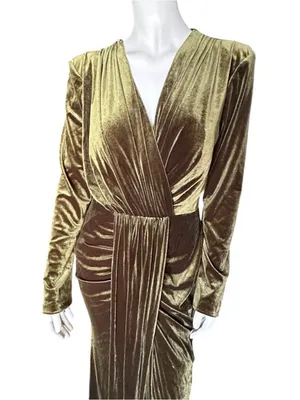 Inewer Stretch Velvet Draped Maxi Dress Green Size 16 NWT thumbnail 2