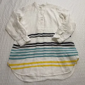 Lauren Ralph Lauren Linen Striped Henley Tunic Blouse White Nautical Sz M Medium thumbnail 1