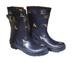 Joules Molly Rain‎ Boots Womens Size 7 Black Bumble Bee Print Mid Wellies Good thumbnail 1