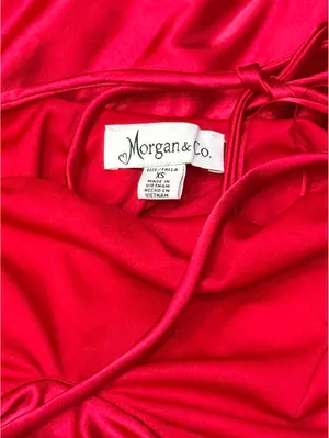 Morgan & Co Red Satin Maxi Dress Cowl Neck Lace Up Back Prom Formal Gown XS Y2K thumbnail 3
