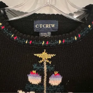 CT Crew Vintage Wool Christmas Sweater Women's Medium‎ Black Reindeer Snowman thumbnail 5