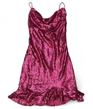 Lena Hot Pink Sequin Mini‎ Dress with Lace up Back - Size M thumbnail 1