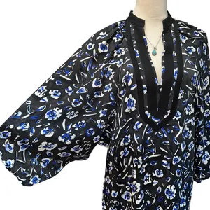 Tory‎ Burch Puff Sleeve Handkerchief Floral Tunic Asymmetric Midi Dress Small thumbnail 6