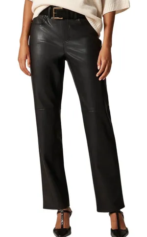 J.Crew Womens Faux Leather Nipped Straight Leg Pants Black Size 26 Minimalist thumbnail 1