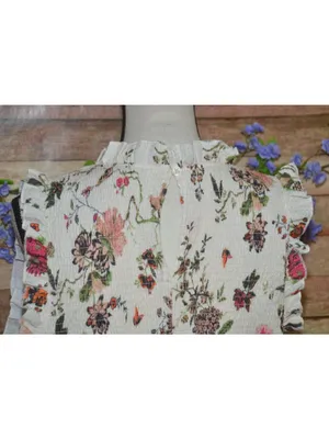 Cream Shabby Chic Floral Smocked Sleeveless Tiered Maxi Dress by Cato Size L thumbnail 13
