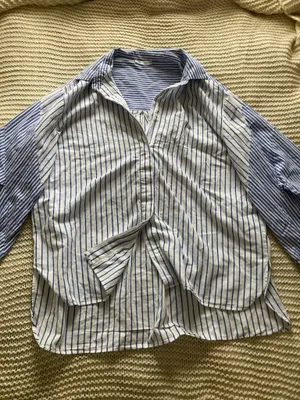 ZARA Striped Button Down Shirt Blue White Oversized thumbnail 1