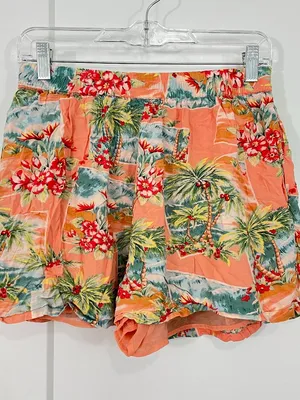 American Eagle Small Peach Coral Tropical Lined Shorts with Pockets thumbnail 2