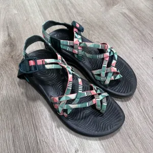 Chaco Women’s Ecotread Dual Strap Sandals 7 Green Pink Outdoor Hiking Summer thumbnail 1