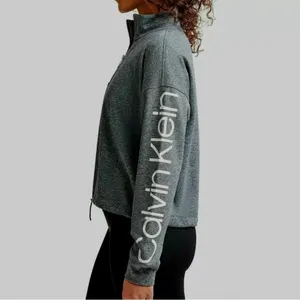Calvin Klein Heather Grey Half Zip Oversized Crop Pullover Sz Small thumbnail 15
