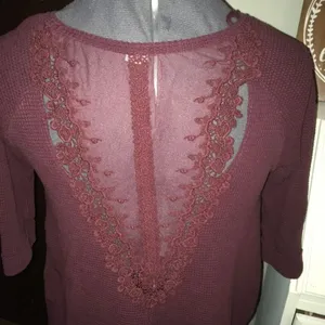 Oversized Free People thermal with lace panel back thumbnail 3