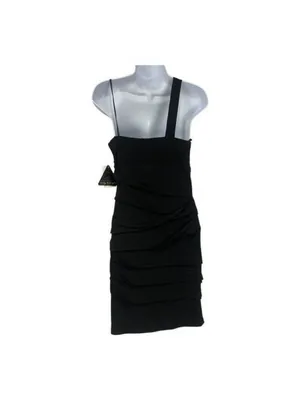 City Triangel Black One-Shoulder Beaded Cocktail Dress With Draped Layered Skirt thumbnail 10