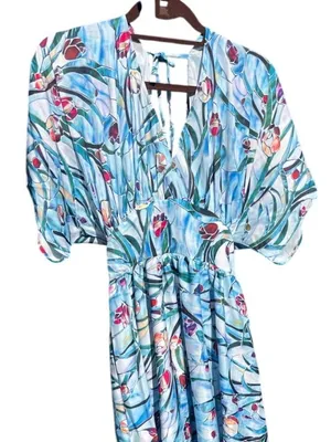 ADOR Light Blue Floral Maxi Dress M NEW thumbnail 3