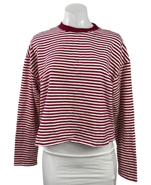 Edikted Women's Red Striped Long Sleeve Crew Neck Boxy T Shirt Tee Top Size S thumbnail 1