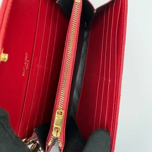 Yves Saint Laurent YSL Monogram Chevron Leather Clutch Crossbody Wallet with Chain Red thumbnail 6