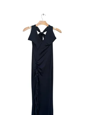 Peppermayo Black Halter Top High Slit Ruched Maxi Dress Size 4 New with Tags thumbnail 7