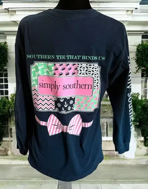 Simply Southern Womens Tee Sz‎ M Navy Blue Tie That Binds Us Preppy Crabs Whales thumbnail 1