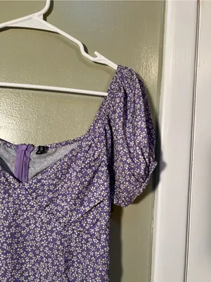 Zaful Women’s Sz 6 Mini Dress Puff Sleeve Light Purple Ditsy Floral White Yellow thumbnail 7