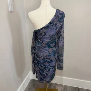 Free People Womens Chole Blue Mesh Floral Print Shirred Sheath Dress Medium‎ thumbnail 3