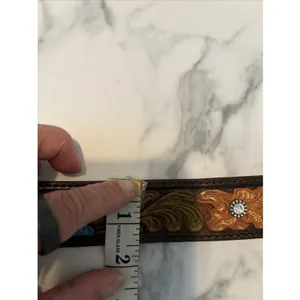 Nocona Womens Floral Tooled Leather Belt Rhinestone Hibiscus Western Brown Large thumbnail 6