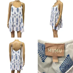 Show Me Your Mumu White Blue Spaghetti Strap Lightweight Pocket Dress Medium thumbnail 5