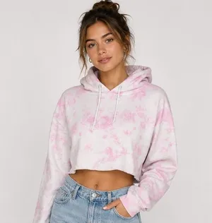 Artist Union Hoodie Womens Small Pink Tie Dye Cropped Raw Hem Long Sleeve thumbnail 1