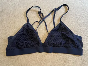 aerie Blue Leopard Print Women’s Medium Bralette Spaghetti Cross Strap thumbnail 1
