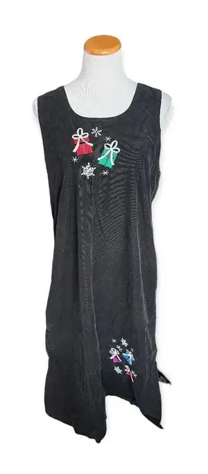 Womens Vintage Embroidered Mandal Bay Christmas Holiday Corduroy Jumper Dress thumbnail 1