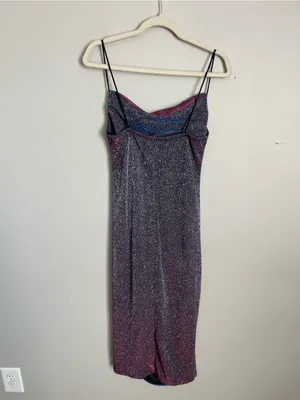 SHEIN Multicolored Iridescent Metallic Slip Midi Dress Sz L thumbnail 5