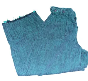 We The Free Wide Leg Cropped Jeans Raw‎ Hem Teal Green High Rise 28 thumbnail 1