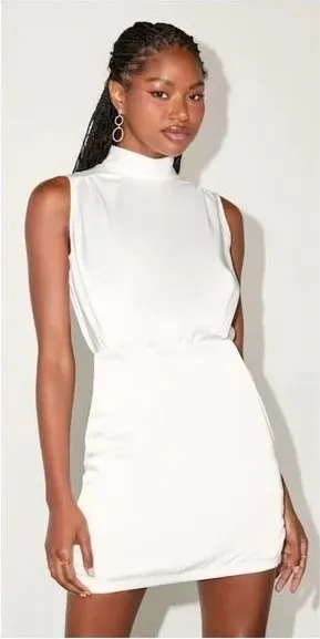 Lulus White Mock Neck Sleeveless Mini‎ Dress Party Cocktail NWT Medium thumbnail 1