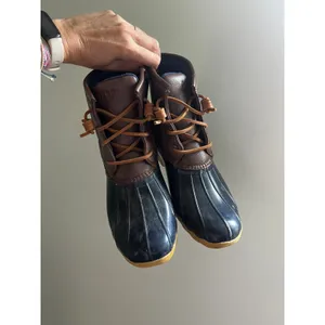 Sperry Saltwater Duck Boots Navy Brown Side Zip Womens 5 / 37 Rain Snow Gorpcore thumbnail 3