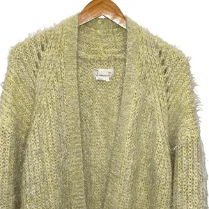 Anthropologie Womens Larkin Shimmer Metallic Fuzzy Eyelash Cardigan Yellow Large thumbnail 3