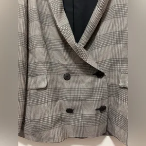 ALLSAINTS 8 Black & Cream Viscose Plaid Double Breast Oversized Blazer vintage thumbnail 2