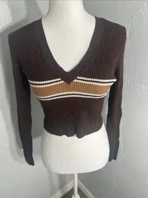 Garage Brown V-Neck Stripe Sweater thumbnail 6