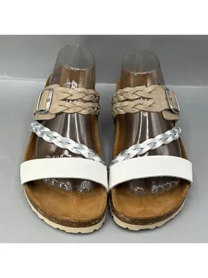 Biostep Slides Sandals Womens 9 White Silver Beige Braided Straps Slip-On Shoes thumbnail 2