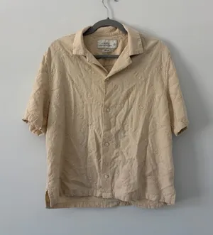 Abercrombie & Fitch The Summer Linen Blend Cropped Eyelet Quilted Button Down S thumbnail 1