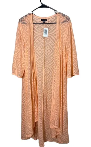 NWT Torrid Peach Geo Hi Lo Mesh Open‎ Front Kimono Cardigan Size M/L thumbnail 1