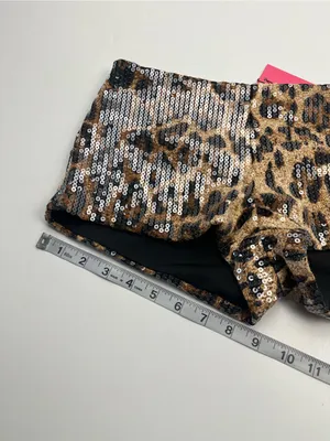 Edikted Sequin Leopard Print Micro Shorts Brown Black Womens Small Stretch NEW thumbnail 10