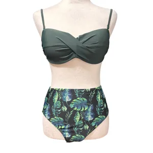 NWT Cupshe Full of Green Bikini Swimsuit Set Womens S Green Tropical High‎ Waist thumbnail 2