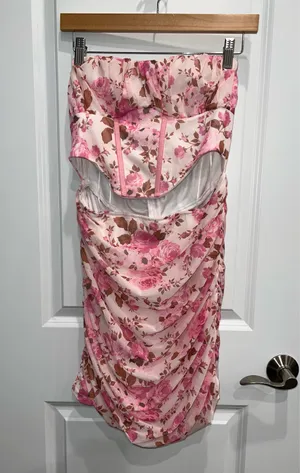 Hello Molly Women’s Floral Truly Mine Strapless Ruched Mini Dress Size XL 10 NWT thumbnail 2